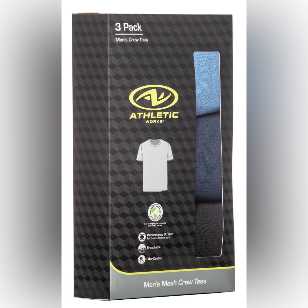 Athletic Works Men's Polymesh Crewneck T-Shirt, 3-Pack - Picture 2 of 7
